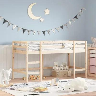 Produktbild von Kinder-Hochbett mit Leiter, 80 x 200 cm, Kiefer Massivholz, Kinder-Hochbett, Hochbett für Kinder, Hochbett 835895