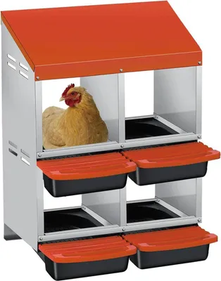Obrázek produktu pro Hnízdní budka pro slepice, odolná kovová konstrukce, snadná údržba, oranžová barva