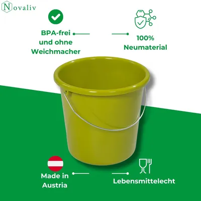 Immagine prodotto di Novaliv 20 pezzi Secchio 5L Verde con bilancia - Secchio per pulizia 5 litri ⌀ 22,5 cm Pratico tuttofare con bilancia per la casa e il giardino ideale come secchio per la casa, secchio per l'acqua, secchio per mocio, secchio