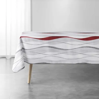 Tischdecke 150x240 cm, Ondulys weiß/rot, Polyester