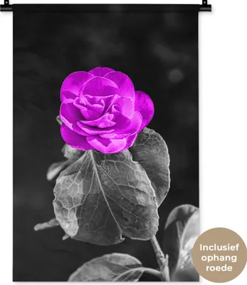 Produktbild von MuchoWow® Wandteppich Wandbehang Blumen - Rose - Lila - Schwarz - Weiß 60x90 cm Tapisserie Dekoration Wandtuch - Foto-Teppich - Abwaschbar