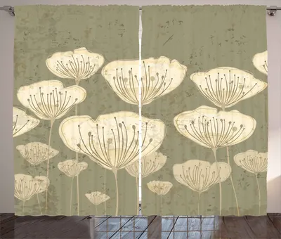 Produktbild von ABAKUHAUS Blumen Rustikaler Vorhang, Pastell getont Blüten, Wohnzimmer Universalband Gardinen mit Schlaufen und Haken, 280 x 260 cm, Taupe