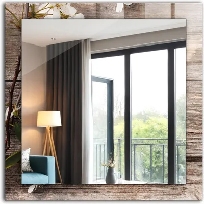 Produktbild von Bedruckter Spiegel - Wandspiegel - Dekorativer - Modern - 60x60 cm - Blumen Auf Holz