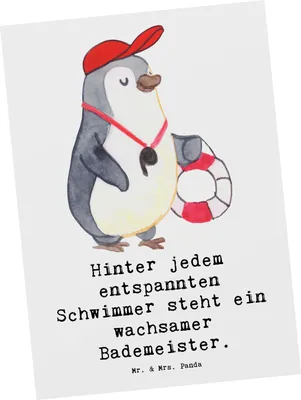 Produktbild von Mr. & Mrs. Panda Postkarte Bademeister schützend - Weiß - Geschenk, Berufsleben, Postkarten, Gemeinschaft, Beruf, Schwimmer Schutz, wachsamer, kunstkarte, Ansichtskarte