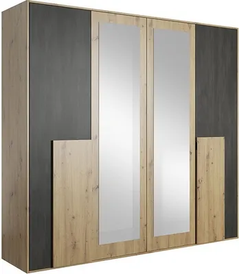 Produktbild von Großer Schrank, Garderobe, Kleiderschrank mit Türen, Drehtürenschrank, Kleiderschrank mit Spiegel, Türen zum Öffnen, Spiegel, zweifarbig, - 200 x 203 x 65 cm Malezja