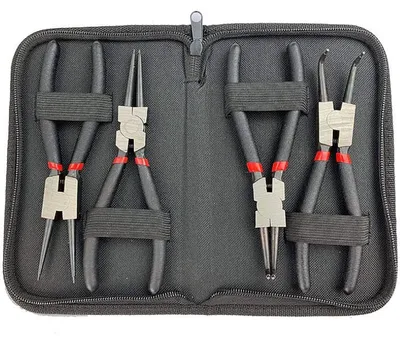 Produktbild von Sicherungsringzangen Set 4-teilig 150mm gebogen gerade für Innen- und Außenringe Werkzeugstahl rutschfest