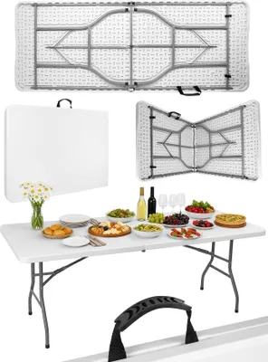Produktbild von Campingtisch Buffettisch Epifit faltbar mit Koffer Klapptisch Garten Picknick Fest 180x69x73cm Weiss wasserdicht