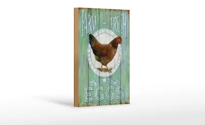 Produktbild von Holzschild Spruch 12x18cm Huhn Farm fresh Eggs free range