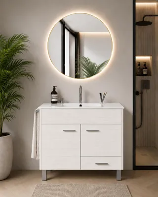ORIGEN BATH SAMOS Badmöbel mit Waschbecken 100x45 cm, Nordisch Weiß