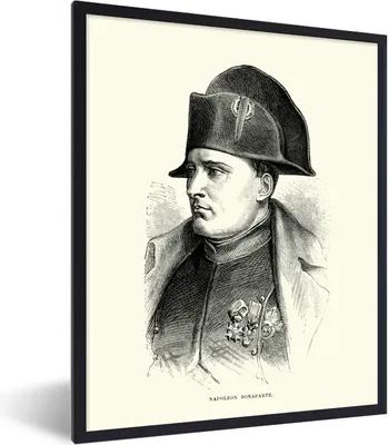 Produktbild von MuchoWow® Gerahmtes Poster Illustration von Napoleon Bonaparte in Schwarz und Weiß 60x80 cm - Poster mit Schwarzem Bilderrahmen Wandposter Rahmen Foto Bilder - Premium - Wanddeko Wohnzimmer