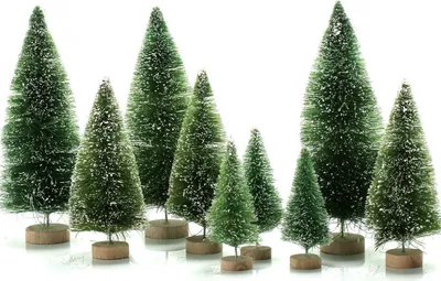 Image de Set de mini sapins avec neige et socle en bois, 9 pièces, 3 tailles, décoration de Noël