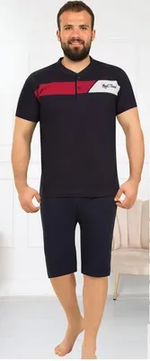 Immagine prodotto di Pigiama uomo taglie forti Pigiama blu navy 4XL cotone lungo 2 pezzi R-81