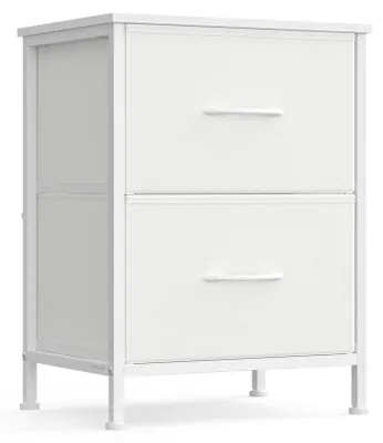 Obrázek produktu pro Noční stolek se dvěma zásuvkami potaženými látkou | Barva: oblaková bílá | Rozměry: 39,6 x 30 x 52,2 cm