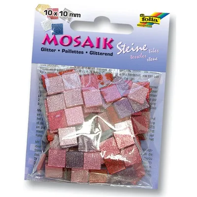 Immagine prodotto di Pietre di mosaico Folia, 10x10mm, 190 pezzi, resina sintetica, miscela di glitter, rosa