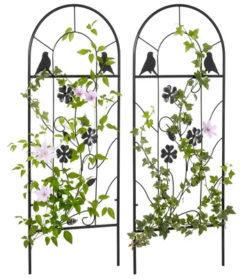 Produktbild von 2er-Set Metallspalier, mit Vogel- und Kleeverzierung, für Garten & Blumen, Rankgitter für Gartenpflanzen