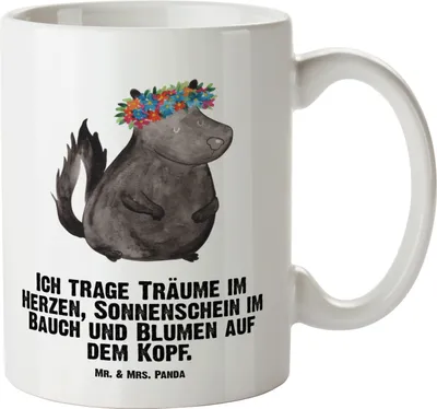 Produktbild von Mr. & Mrs. Panda Pott Stinktier Mädchen - Weiß - Geschenk, Raubtier, Yoga, Große Teetasse, Haferl, großer becher, Teepott, Wildtier, Namaste, Skunk, steingut tasse
