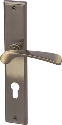 A door handle set with a keyhole plate.