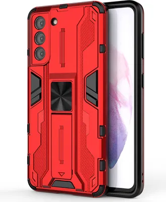 Immagine prodotto di Custodia per Samsung Galaxy S21 5G a doppio strato in PC e TPU con paraurti e supporto rosso