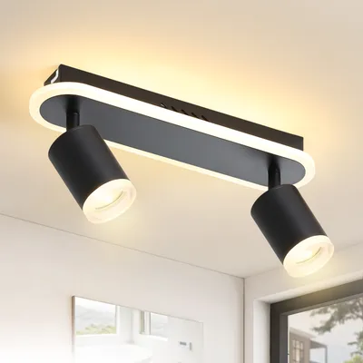 Produktbild von ZMH Deckenleuchte LED Deckenstrahler 2 Flammig Deckenlampe GU10 Schwarz Metall Schwenkbar 330° Warmweiß für Schlafzimmer Flur Esszimmer Küche