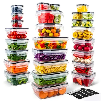 Image de Lot de 26 boîtes de rangement transparentes pour aliments avec couvercle