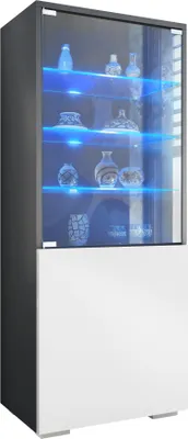 Produktbild von Vladon Vitrine Granada,  Germany, Vitrinenschrank mit Glastür und Glaseinsatz inkl. LED, Anthrazit matt/Weiß matt (50 x 122,5 x 34,5 cm)