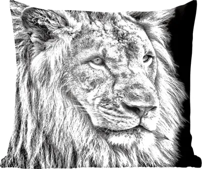 Produktbild von MuchoWow® Zierkissen Sofakissen Wohnzimmer Dekokissen 50x50 cm Porträt - Löwe - Schwarz - Weiß - Komfort - Sofakissen