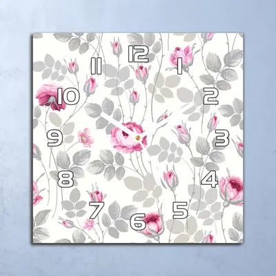 Produktbild von Deko Glasuhr Wanduhr 30x30 Pastell Rosen Blumen Quarz Küchenuhr Bürouhr