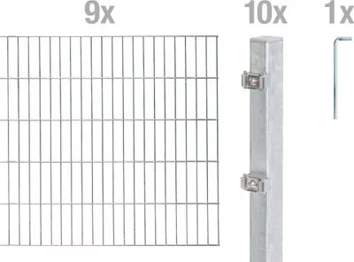 Produktbild von Alberts Doppelstabmatten Zaun, Höhe 140 cm, Länge 18 m, Zaun-Komplettset zum Einbetonieren, feuerverzinkt, Pfosten 60x40 mm