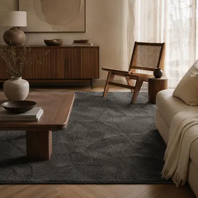 Produktbild von Luxus Super Soft Hochflor Teppich Silky Anthrazit, Größe:120x170 cm, KI-generiertes Bild