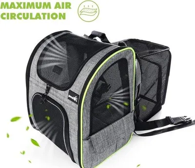 Immagine prodotto di Borsa imbottita con chiusura in velcro per gatti di grossa taglia fino a 5 kg, apribile, con finestra a rete, nera/grigia, per cani, gatti e animali domestici (34 x 27 x 44 cm)