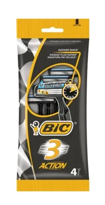 Zdjęcie produktu dla Bic 923014 Jednorazowa maszynka do golenia BIC 3 Action, dla mężczyzn, opakowanie 4 szt