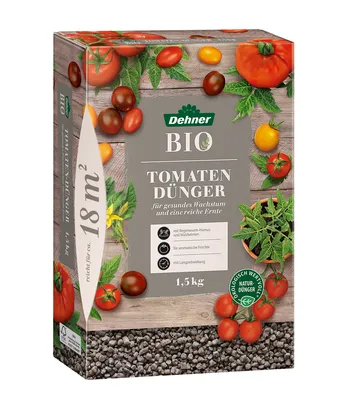 Produktbild von Dehner Bio Tomatendünger, hochwertiger Dünger für Tomaten, organischer NPK-Dünger, mit Spurennährstoffen, ökologisch wertvoll, natürliche Langzeitwirkung, 1.5 kg, für ca. 18 qm