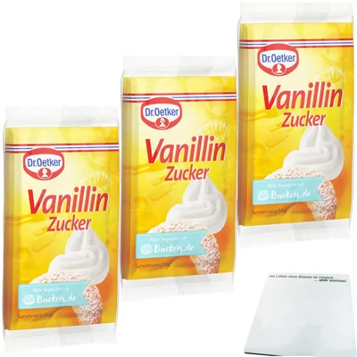 Produktbild von Dr. Oetker Vanillin Zucker aromatisch zum Backen und verfeinern von Süßspeisen 3er Pack (3x40g Packung 5er) + usy Block