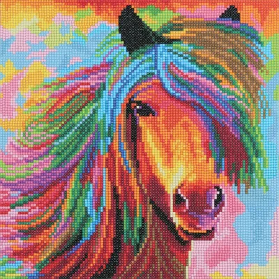 Produktbild von Crystal Art Gemälde zum Malen mit Diamanten - Buntes Pferd - 30 x 30 cm