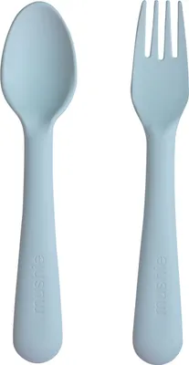 Image de Mushie - Fourchette & Cuillère - Powder Blue | Couverts pour bébé