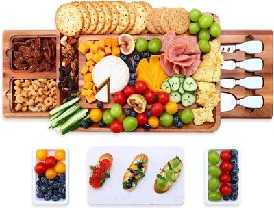 Produktbild von Famanu Käsebrettset aus Akazienholz mit Besteckset - Weiß