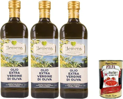 Produktbild von Clemtente, Olio extra vergine di oliva Premium, kaltgepresst natives Olivenöl extra 3x 1l + Italian Gourmet polpa 400g
