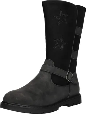 Produktbild von girlZ onlY Kinder-Mädchen-Schaftstiefel gefüttert Sterne-Motiv Schwarz-Grau, Farbe:schwarz, EU Größe:38