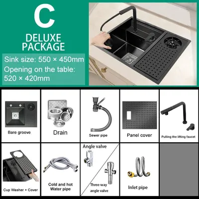 Imagen del producto de Lavabo de acero inoxidable con tapa y montaje encastrado - 55x45x22 cm