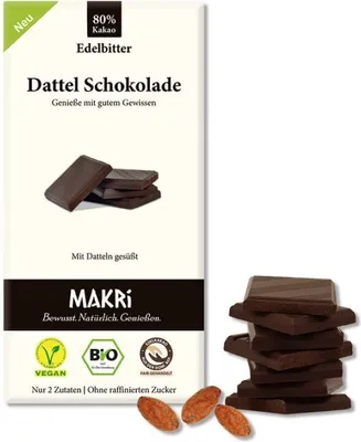 Produktbild von Makri Dattel Schokolade Edelbitter 80% -- 85g