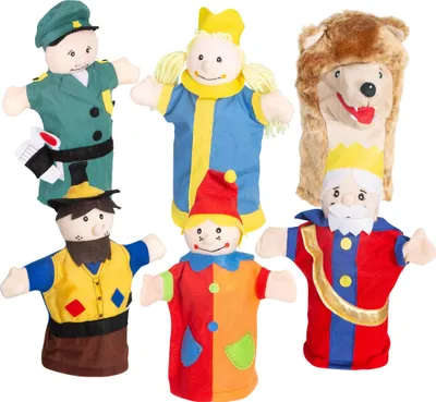 Immagine prodotto di Set of 6 hand puppets - ROBA - Punch and Judy fabric for theatre - Red / Blue / Yellow