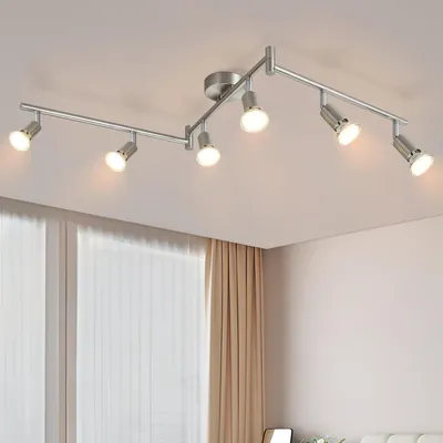 Image de Spot de plafond à LED ZMH à 6 ampoules, luminaire de salon, lampe de plafond, spot GU10, orientable à 330°, lampe en acier inoxydable, pour chambre à coucher, usage intérieur