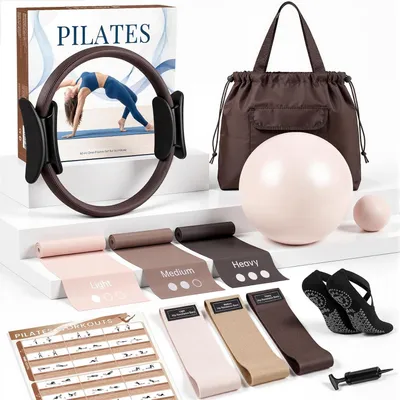 Zdjęcie produktu dla Zestaw do pilatesu 13-elementowy, z kołem piłką i taśmami oporowymi, do domu