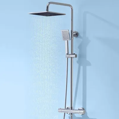 Immagine prodotto di Kit completo per miscelatore termostatico e doccia, con soffione a pioggia 25x25 cm, doccetta manuale, acciaio inossidabile, finitura cromata