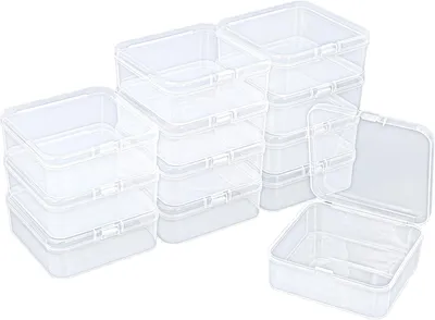 Obrázok produktu pre Mini úložné boxy, 12 kusov, 85x85x35 mm, priehľadné plastové boxy na drobné predmety