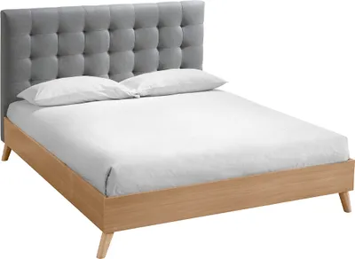 Produktbild von Miliboo - Bett für Erwachsene Skandinavisch Holz und Stoff Grau 160 x 200 cm LYNN