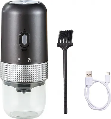 Zdjęcie produktu dla Elektryczny młynek do kawy z zasilaniem USB – przenośny młynek żarowy 13 W, pojemność 200 ml, z możliwością ładowania, regulowany, ze szczoteczką do czyszczenia, idealny w podróży i do biura