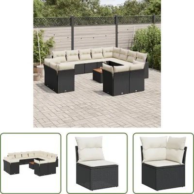 Produktbild von The Living Store 13-tlg. Garten-Sofagarnitur mit Kissen Schwarz Poly Rattan