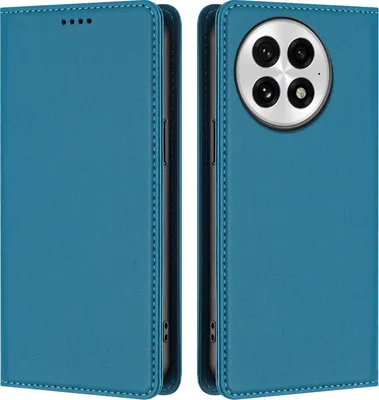 Image de Étui en cuir pour OnePlus 13, étui à rabat magnétique en cuirPolyuréthaneavec support, bleu lac