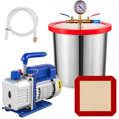 Obrázek produktu pro VEVOR 3 CFM 1/4HP jednostupňová vývěva, sada vakuové komory o objemu 3 galony (13 litrů), sada pro chlazení klimatizace HVAC